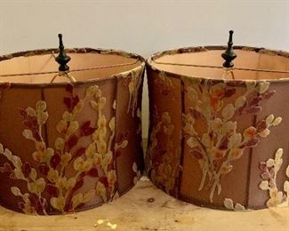 Item 87:  (2) Vintage Flocked Velvet Nutmeg Raised Relief  Lamp Shades- 14" x 10": $35 for pair