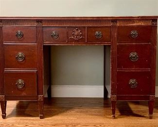 Item 112:  Mahogany Desk - 46"l x 18"w x 30.5"h:  $45 - this is a great summer project! We have the matching mirror!