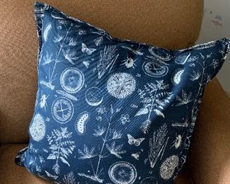 Item 205:  Botanical Down Pillow, Navy and White: $25