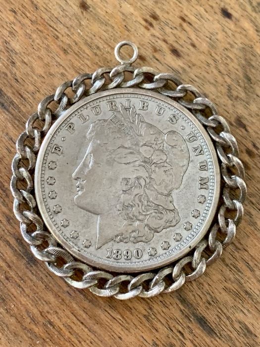 Item 152:  1890 Antique Morgan Dollar, Silver Coin Pendant:  $75