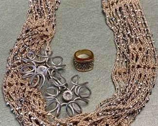 Lot #3:  Assorted Jewelry - glittery fabric necklace, earrings and rhinestone ring: $20