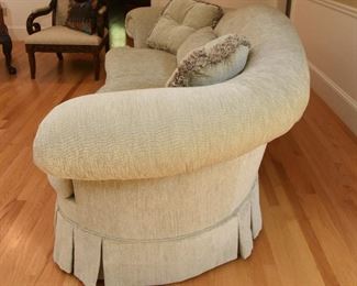 Curved Sofa by Hickory Chair Co. $350
Beige upholstery in good condition. No stains, tears, damage, or fading. Deep seating, single cushion. 7'7" x 3'1" x 3'7"