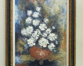 Impressionist-style Painting   $145
White floral arrangement. Signed Ulysses Loi Noson
2’8” wide x 3’8” tall