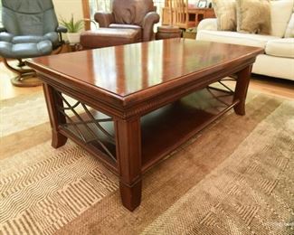 Coffee table  $95
Wood with iron details. Bookmatched top in form of diamond. 4’2" long x 1'8" tall x 2'4" wide