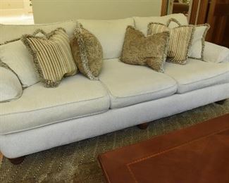 Off-White Sofa  $150
Some wear. Back edge needs to be cleaned or put against a wall. See pictures. 8’2” x 3’ x 3’8”