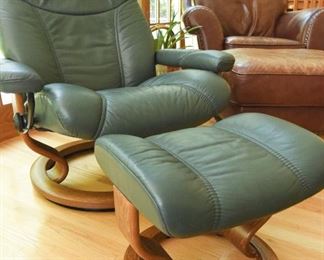 Ekornes Stressless Chair & Foot Rest  $675
Forrest green leather upholstery. Size Large. Chair includes swivel base. Excellent condition. 