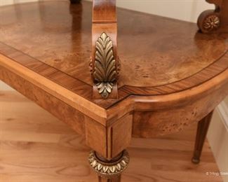 Henredon Tiered Side Table  $495 
Made of olive and burled ash wood, in the French Empire / Neoclassical style. This piece is in excellent condition. H 30 in. x W 34 in. x D 22 in.