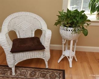 Pair wicker chairs  $175
2’6” x 2’9” x 2’2” each
Wicker plant stand (plant included)  $75