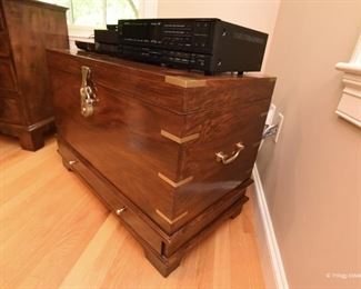 Wood Trunk with Brass Hardware $125
Fair condition. Damage on top as shown. 3’ wide, 2’1” tall, 1’8” deep.