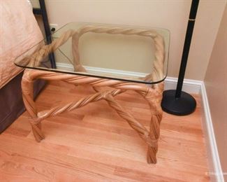 Twisted rattan square side table with glass top  $85