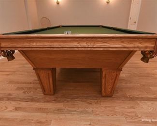 Brunswick Billiards Table - accepting offers. It's in excellent condition, large billiards size. Leather pockets. Includes balls and cues. 9'2" long  x 2'8" tall x 5' wide