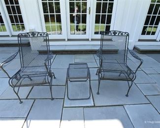 Pair iron chairs with side table  $95