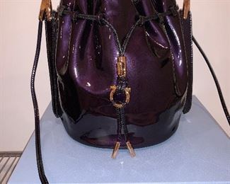 Ferragamo patent leather drawstring bag In excellent condition $250