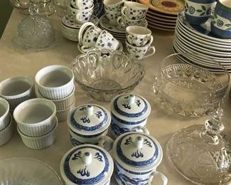 Kitchen Wares;  Numerous Blue Onion, Blue Willow and Flow Blue at this sale!
