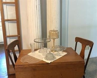 Cute Drop Leaf Table w/Pair of Chairs.....Amazing Pair of Antique Columns w/iron bases