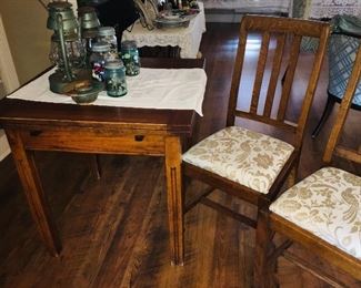 Early Oak trestle table with original chairs