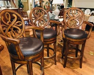 Bar height very fine swivel wood and leather bar stools
