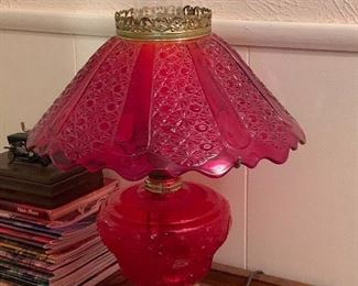 hurricane lamp. It might be Fenton daisy and button panel