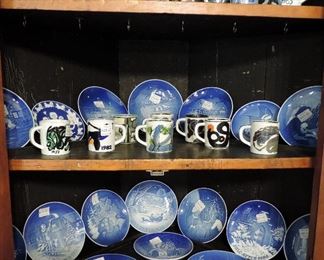 BING AND GRONDEL COPENHAGEN DENMARK CHRISTMAS PLATES 1970s-1980s                                                ROYAL COPENHAGEN FAJANCE MUGS 1970s-1980s