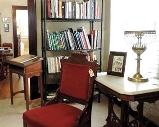 EASTLAKE MARBLE TOP END TABLE & SIDE CHAIR
