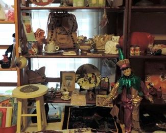 CAT COLLECTIBLES, CUPS AND SAUCERS, ALABASTER EGGS, HOLIDAY DECOR