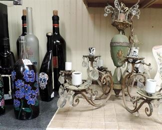 VINTAGE CHANDELIERS AND HAND PAINTED BOTTLES