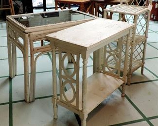 RATTAN, WICKER AND VINTAGE WHITE WOODEN TABLE