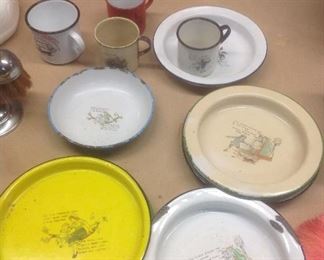 Vintage nursery rhyme tin plates and cups