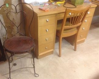 Mid Century Modern desk and chair...presale $75.  Ice cream chair....$20