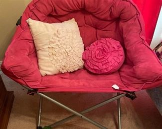 Fold Up Pink Chair and Throw Pillows