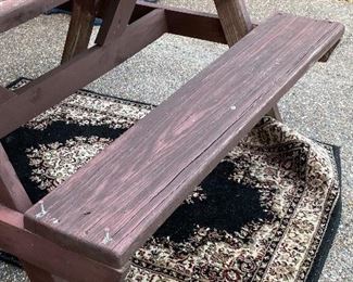 Wooden Picnic Table with Attached Benches