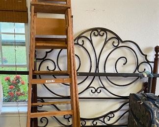 Wooden Ladder, Wrought Iron Full Size Headboard and Frame