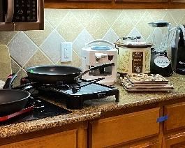 Assorted Kitchen Small Appliances, Pots & Pans