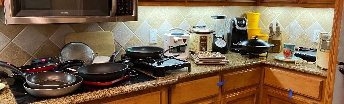 Assorted Kitchen Small Appliances, Pots & Pans