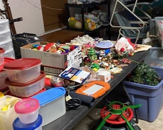 Assorted Plastic Ware, Christmas Tree Stand, Christmas Items, Patio Furniture