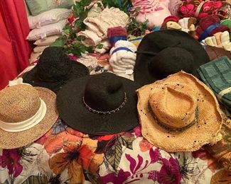 Assorted Ladies Hats, Linens