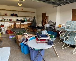 Patio Furniture, Assorted Garage Items, Stadium Chairs