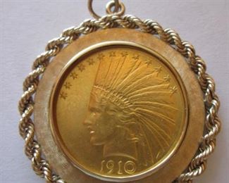 Gold Coin in 14kw. Rope Bezel