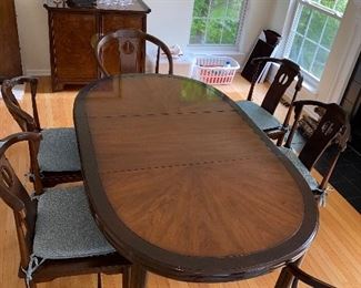 $450 DREXEL WOODEN OVAL TABLE 6 CHAIRS
COMES WITH 2 LEAVES AND PADS
TABLE MEASURES WITHOUT LEAVES
89.5”L/49.5”L x 41.5”W x 29.5”
LEAF MEASURES
20”W x 41.5”L 