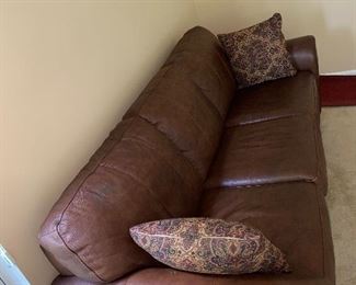$500 ETHAN ALLEN 3 CUSHION BROWN LEATHER SOFA 
87” L x 37.5” D x 36”H 