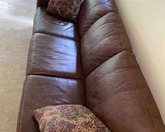 $500 ETHAN ALLEN 3 CUSHION BROWN LEATHER SOFA 
87” L x 37.5” D x 36”H 