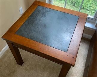 $200 ETHAN ALLEN SQUARE WOODEN SIDE TABLE WITH STONE TOP
26”L x 26”W x 23.5”H