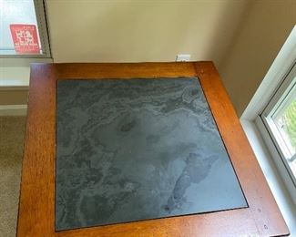 $200 ETHAN ALLEN SQUARE WOODEN SIDE TABLE WITH STONE TOP
26”L x 26”W x 23.5”H