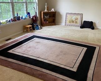 $250 LARGE HIGH PILE WOOL RUG ( DUSTY PINK AND BLACK) 
128” L x 95” W