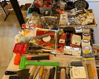 LOTS OF HAND TOOLS / WRENCHES / SCREWDRIVERS / HAMMERS / ELECTRIC WIRING 