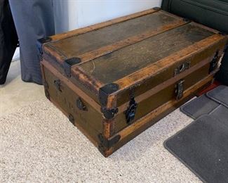$95 ANTIQUE WOODEN MILITARY TRUNK
