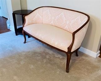 $120 WOODEN FRAME UPHOLSTERED PEACH SETTEE
47”L x 25”D x 29”H