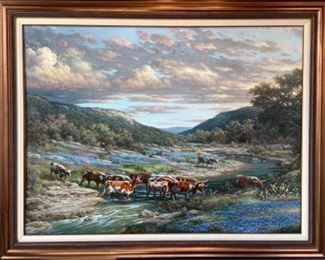 Larry Dyke “Steers and Bluebonnets” 36x48 canvas - $30,000