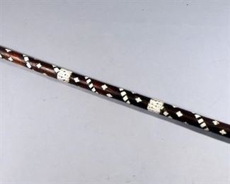 African Walking Stick With Calcified Material Inlay, Approx 37.25" Long