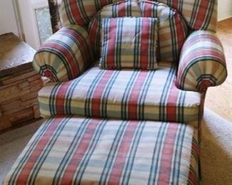 Plaid Chair w/ Ottoman and 2 Pillows